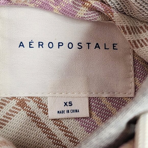 Aeropostale Hooded Button Up Flannel Shirt Womens XS Pink Check Cabincore Preppy - Picture 9 of 12
